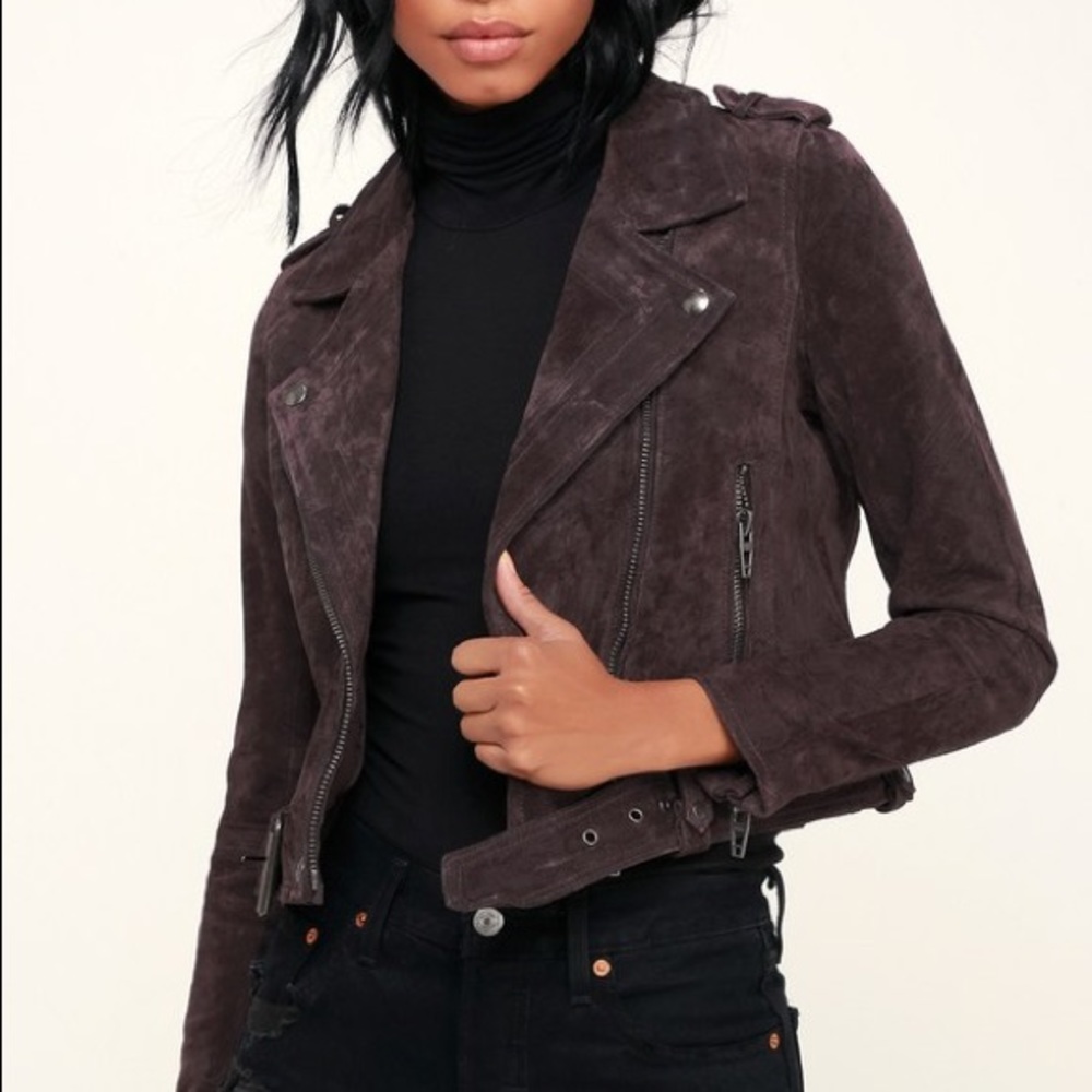 Blank NYC Dark Plum Suede Leather Moto Jacket
